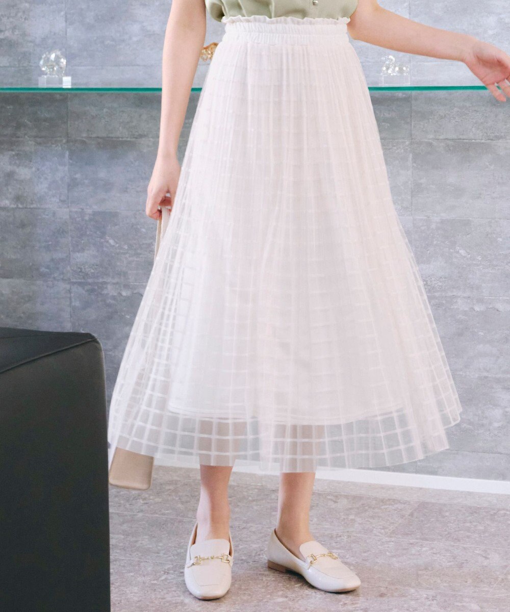 Tiaclasse 【洗える】チェック柄チュールレーススカート 