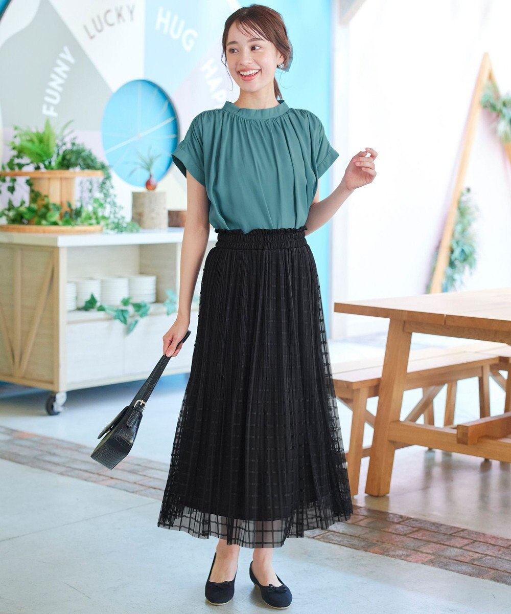 Tiaclasse 【洗える】チェック柄チュールレーススカート 