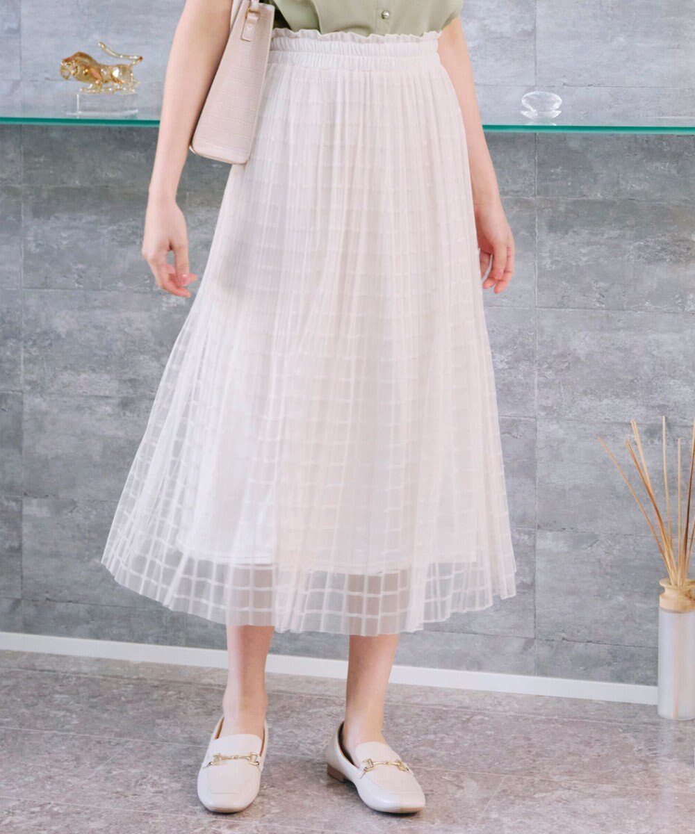 Tiaclasse 【洗える】チェック柄チュールレーススカート 