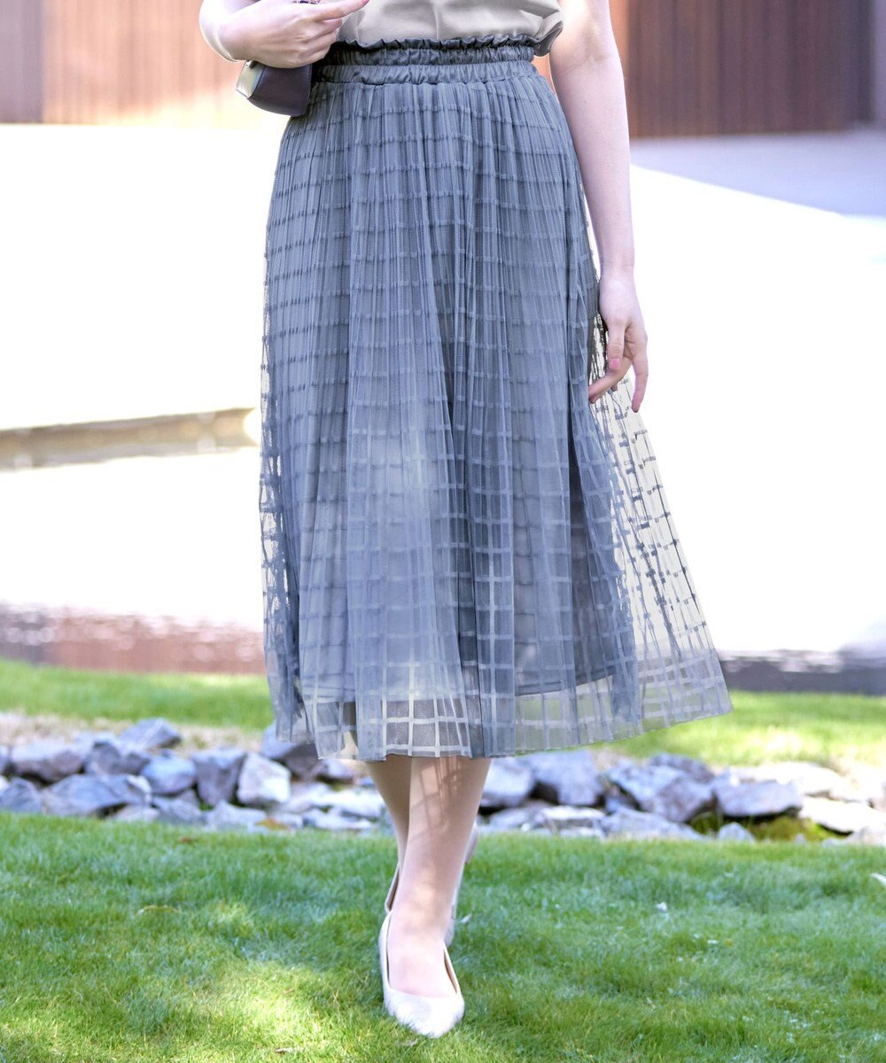 Tiaclasse 【洗える】チェック柄チュールレーススカート 