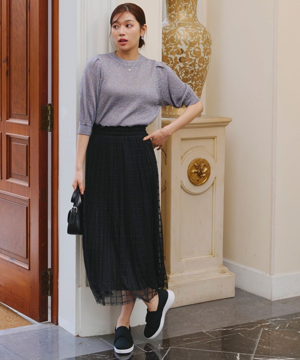 Tiaclasse 【洗える】チェック柄チュールレーススカート 