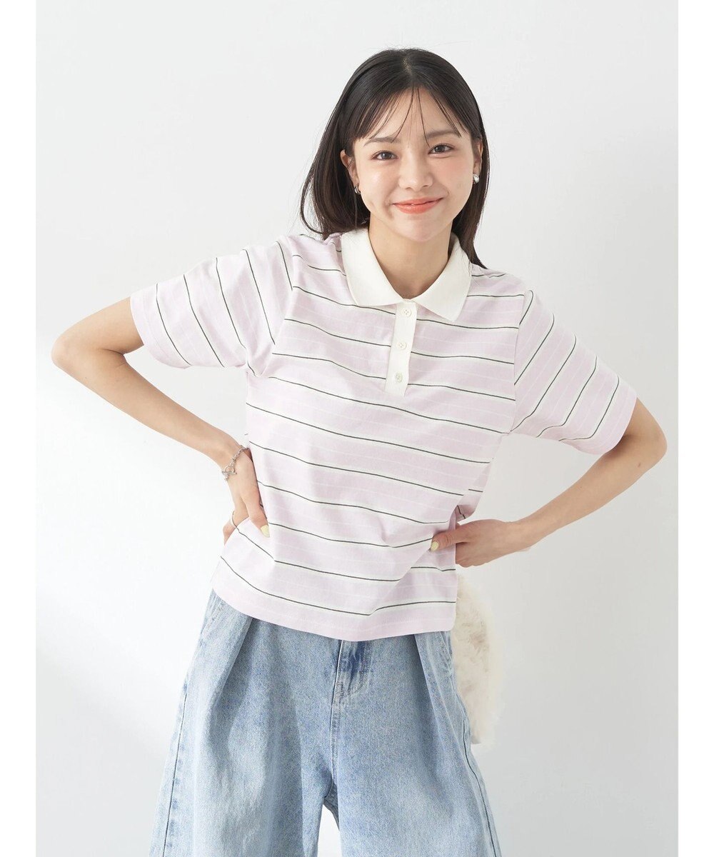 earth music&ecology 襟付きボーダープルオーバー 