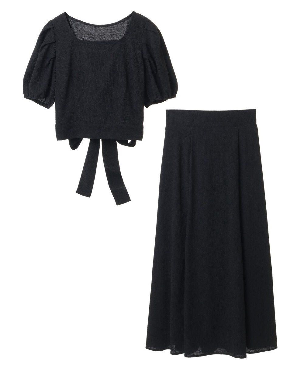 earth music&ecology ＳＥＴ２点バックリボンブラウス＋フレアスカート 