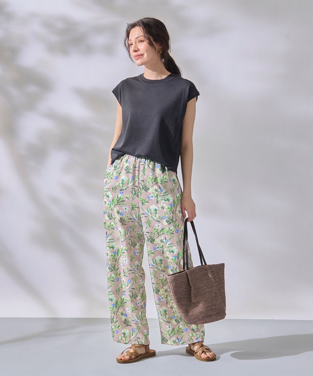 ANY L 【ウエストゴム/洗濯機可能】フラワープリントリラックスパンツ 