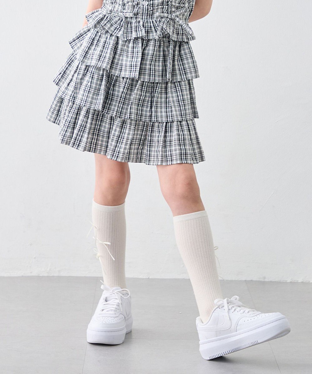 ANY KIDS 【洗濯機可能】ティアード チェックスカパン 