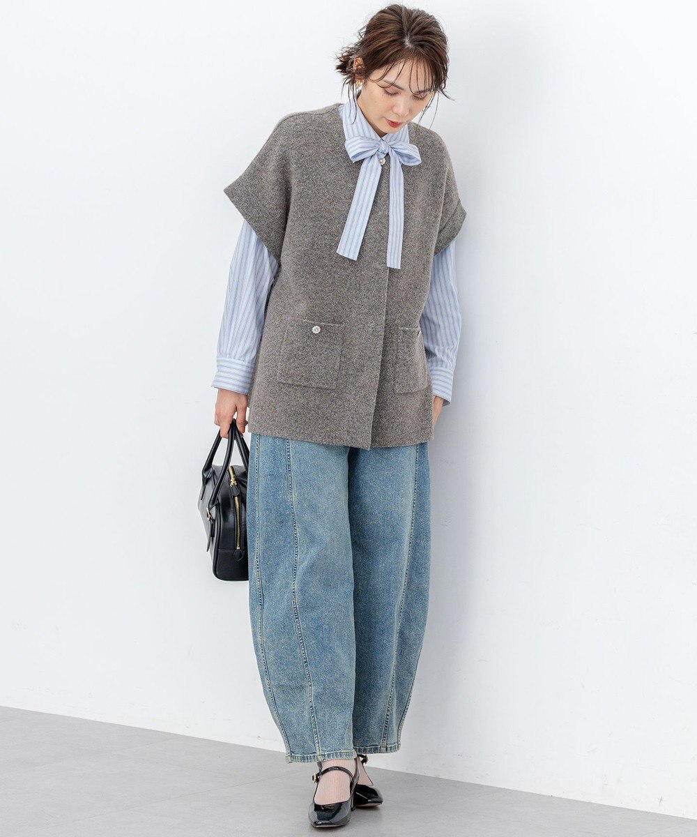 組曲 S 【加藤ローサさん着用】コットンタッチシャーティングボウタイ付き シャツ 