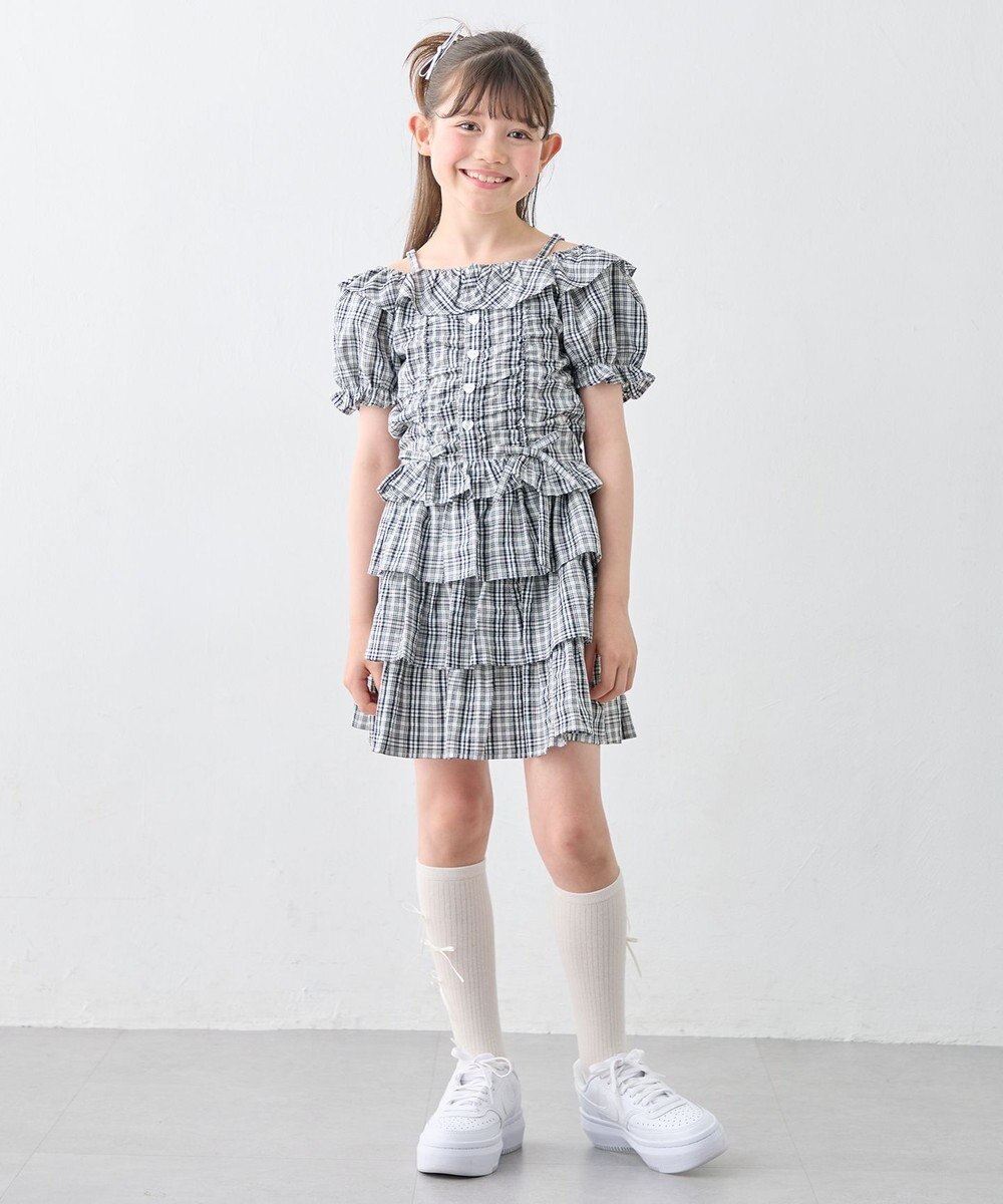 ANY KIDS 【洗濯機可能】ティアード チェックスカパン 