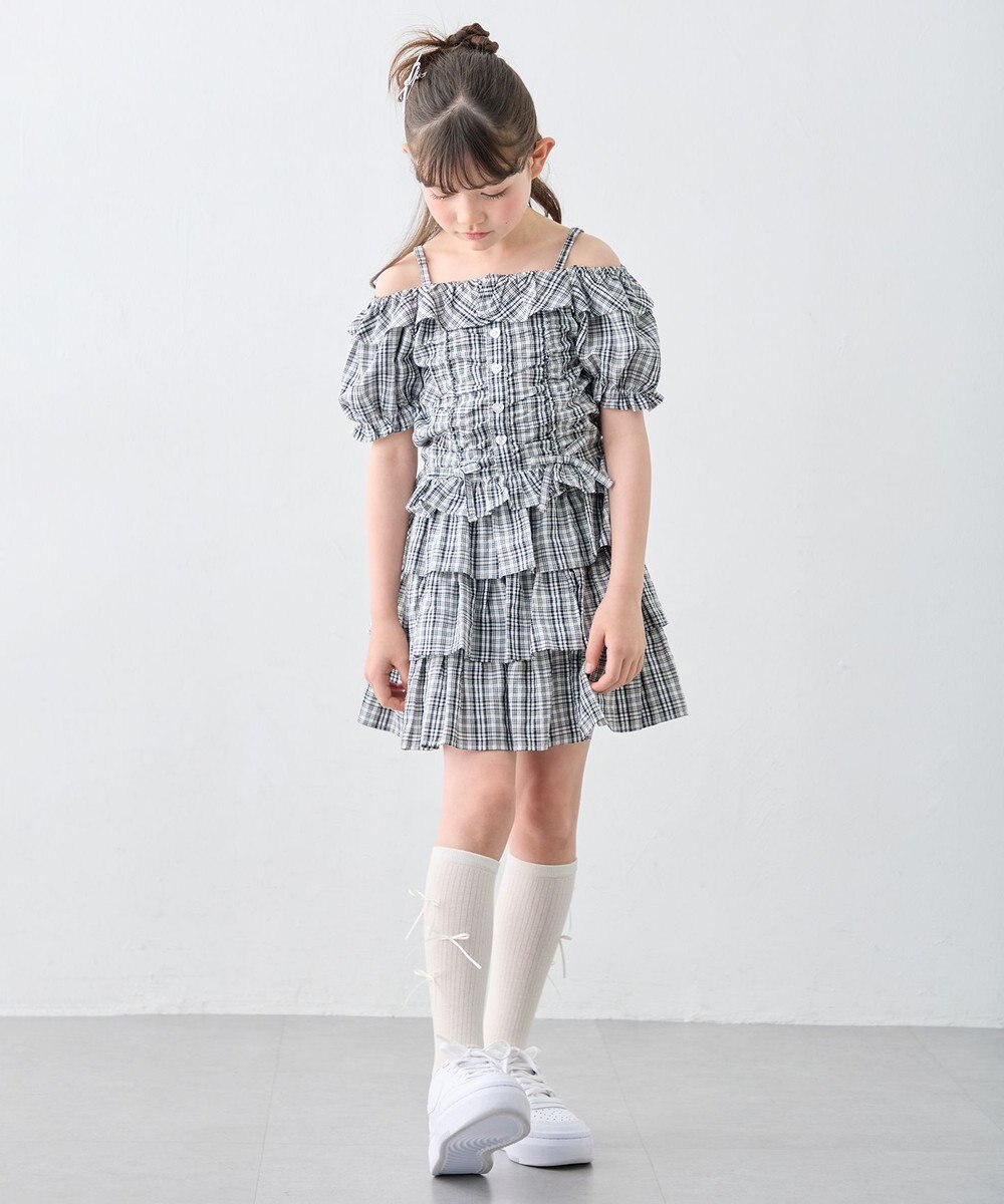 ANY KIDS 【洗濯機可能】ティアード チェックスカパン 