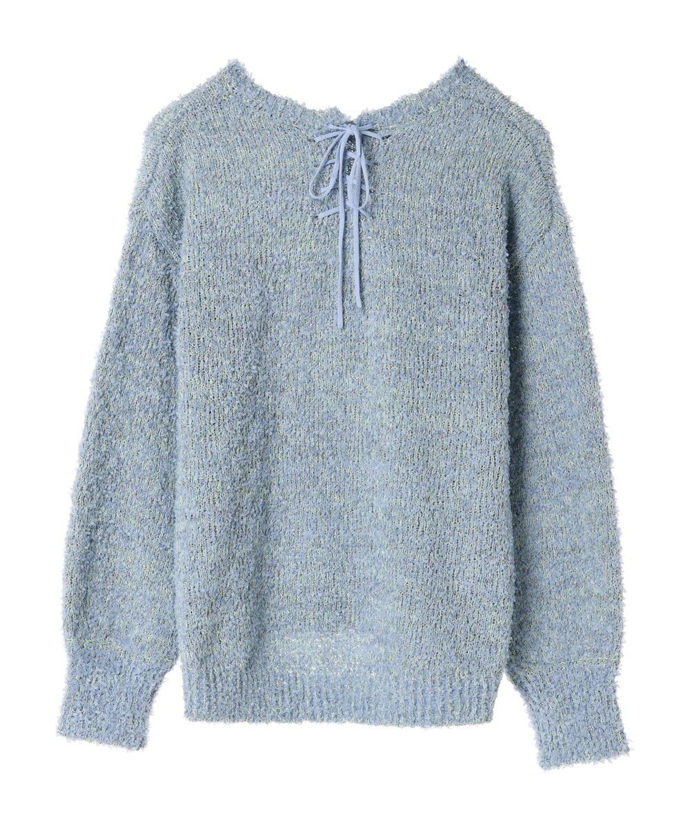 YECCA VECCA レースアップリボンヤーンニット 