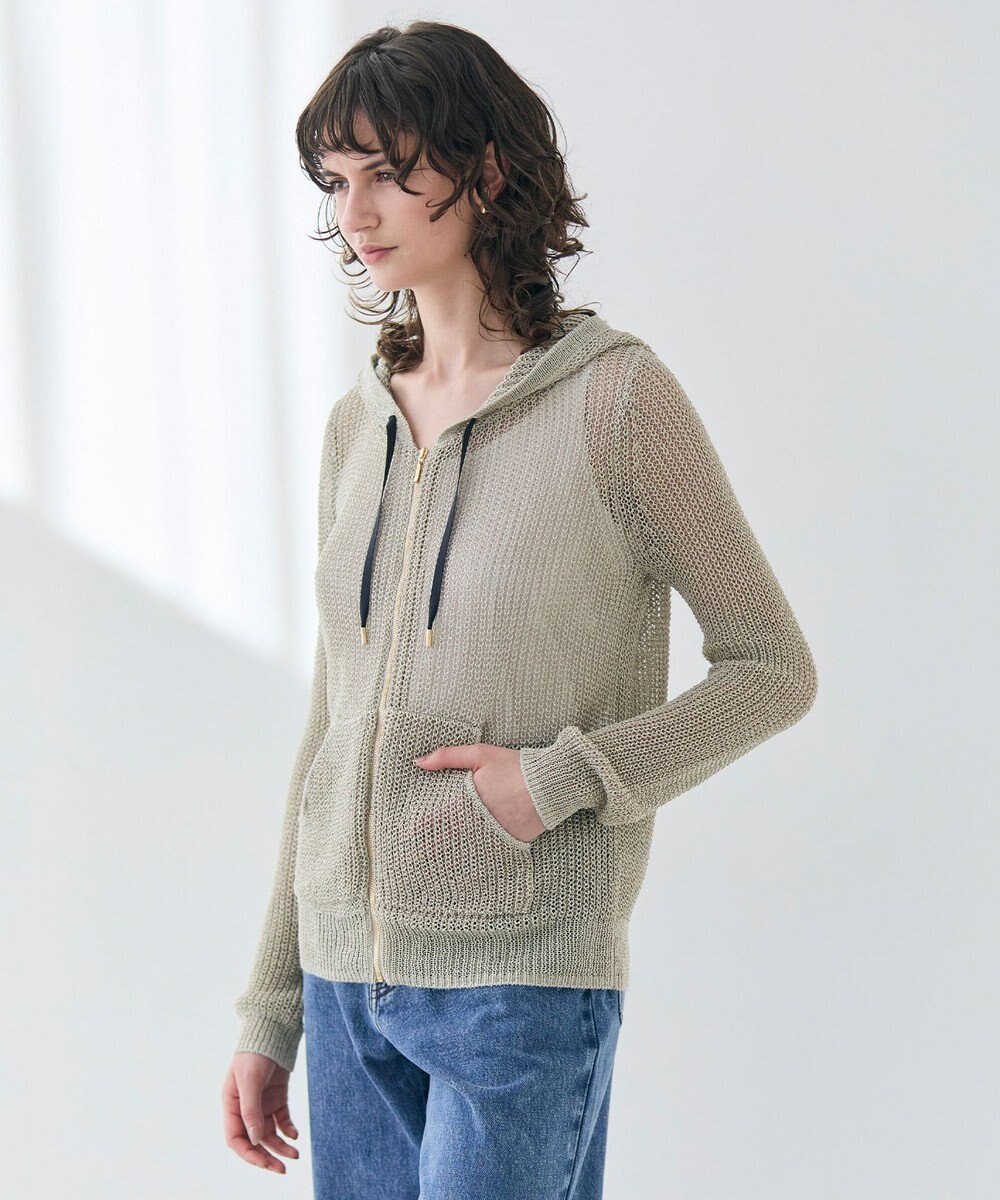 BEIGE， 【洗える】OPTICAL / ペーパーヤーンフーディージップニット 