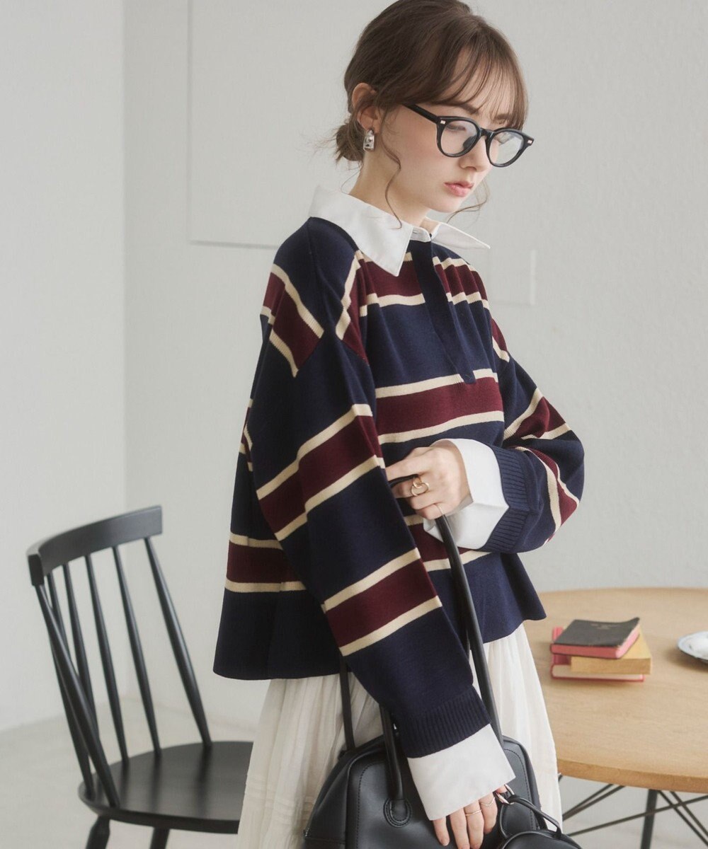 WEGO 【ANGIE VINTAGE】シャツ襟 ドッキング　フェイクレイヤード ニット トップス 