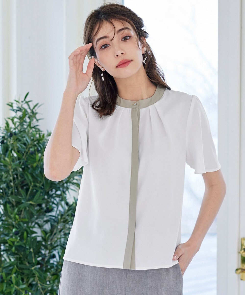 Tiaclasse 【新色追加・洗える】フロントタック配色ブラウス 