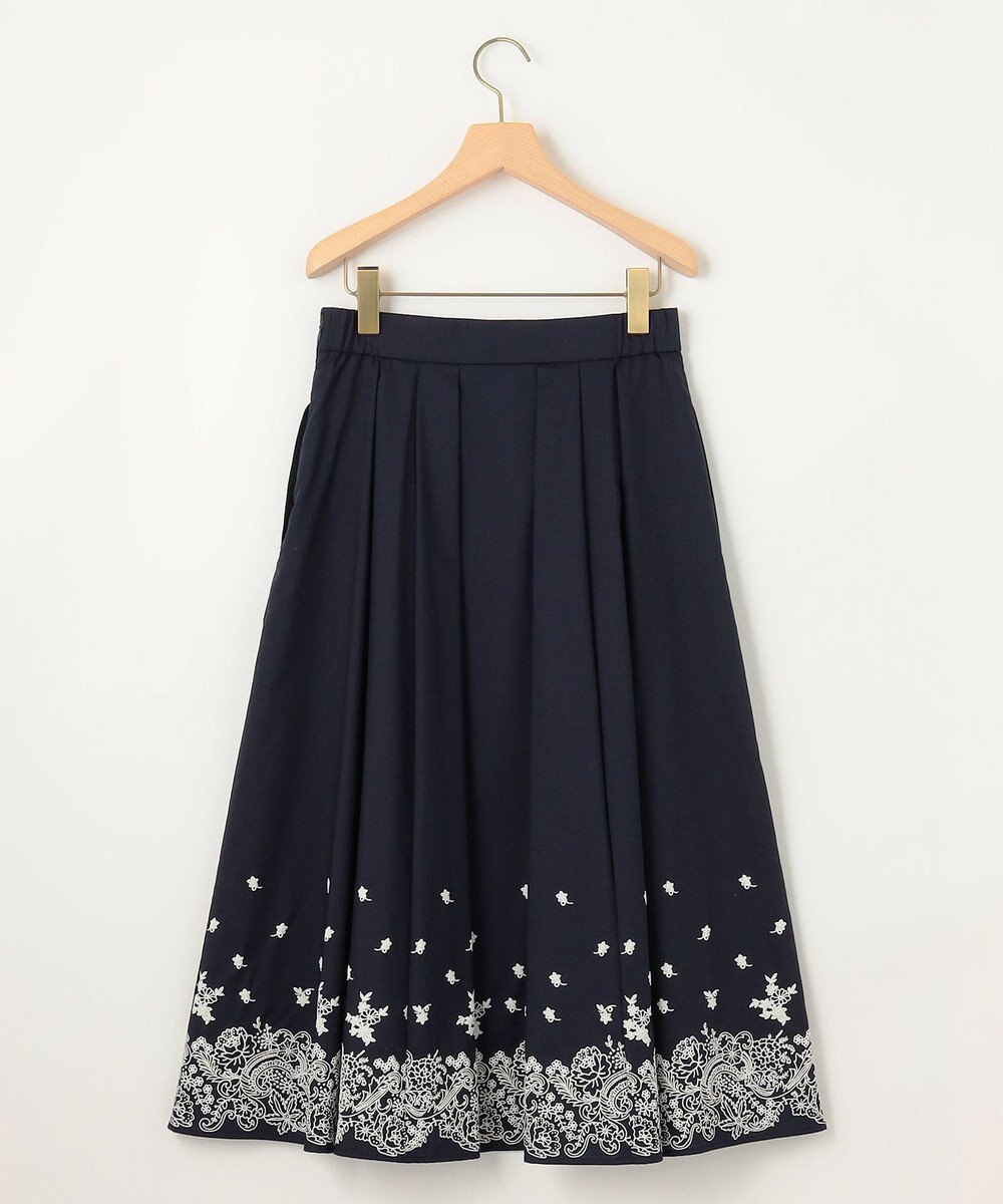 組曲 レースパネルプリント タックフレアスカート 