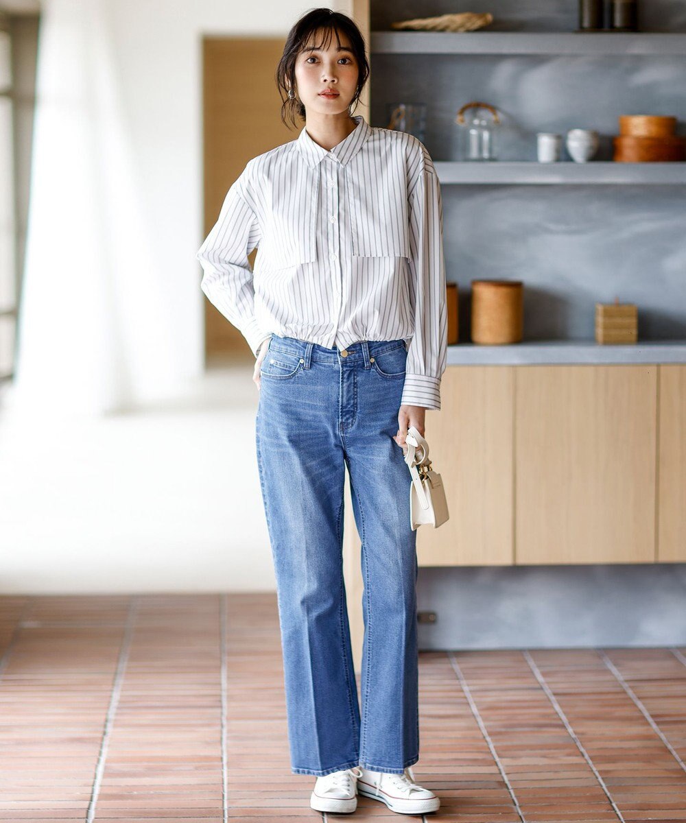 ANY SIS センタープレスセミフレア デニム 