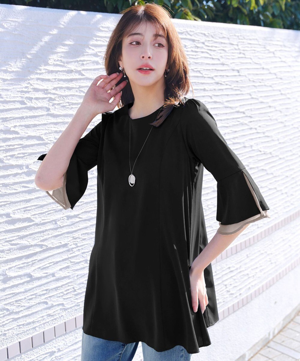 Tiaclasse 【新色追加】シフォンフレア袖チュニックブラウス 