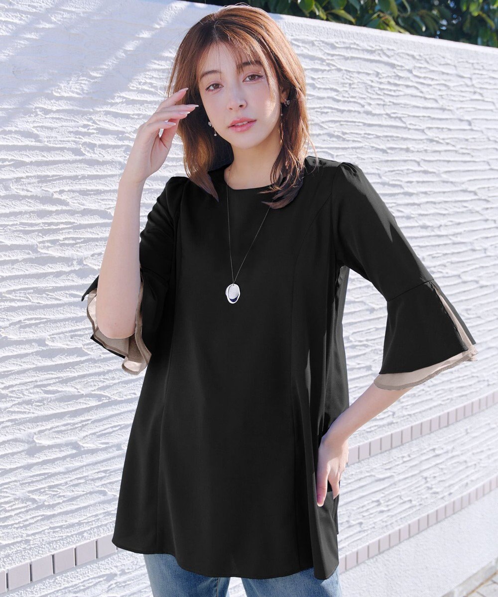 Tiaclasse 【新色追加】シフォンフレア袖チュニックブラウス 