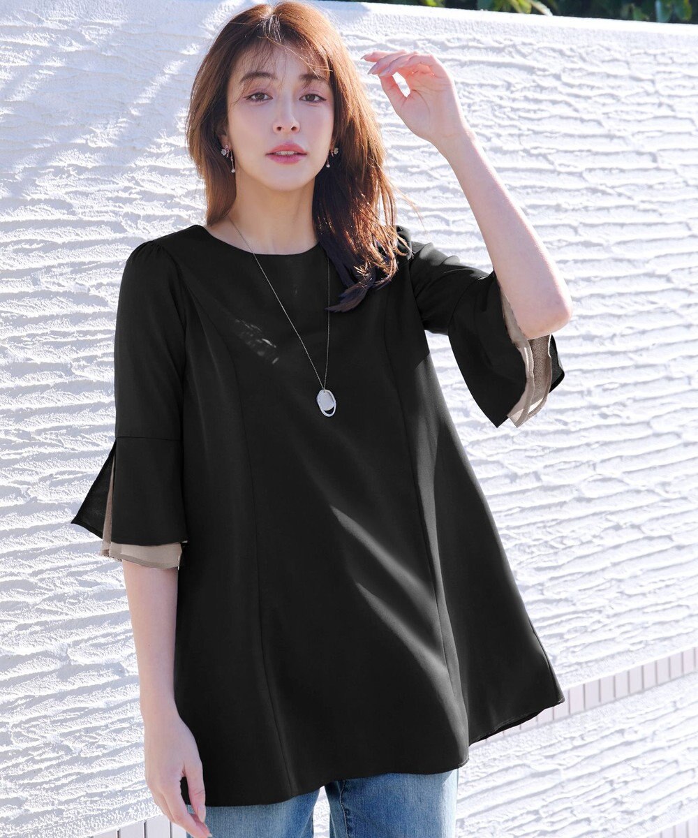 Tiaclasse 【新色追加】シフォンフレア袖チュニックブラウス 