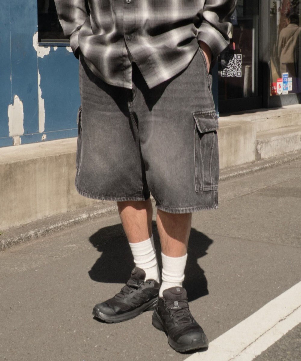 WEGO 【SMLサイズ展開】イージーバギーデニムカーゴショーツ 