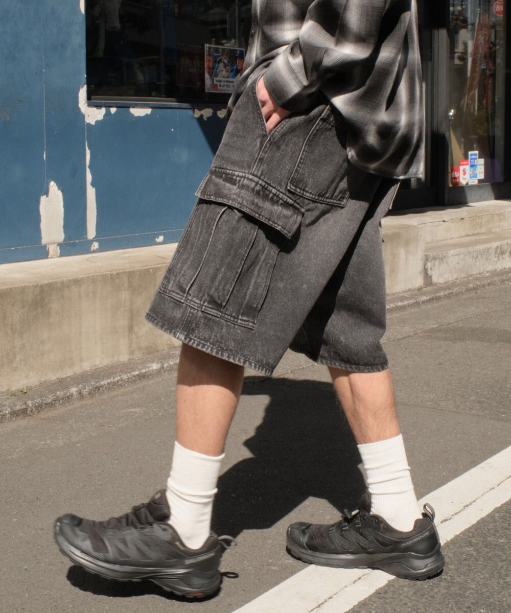 WEGO 【SMLサイズ展開】イージーバギーデニムカーゴショーツ 