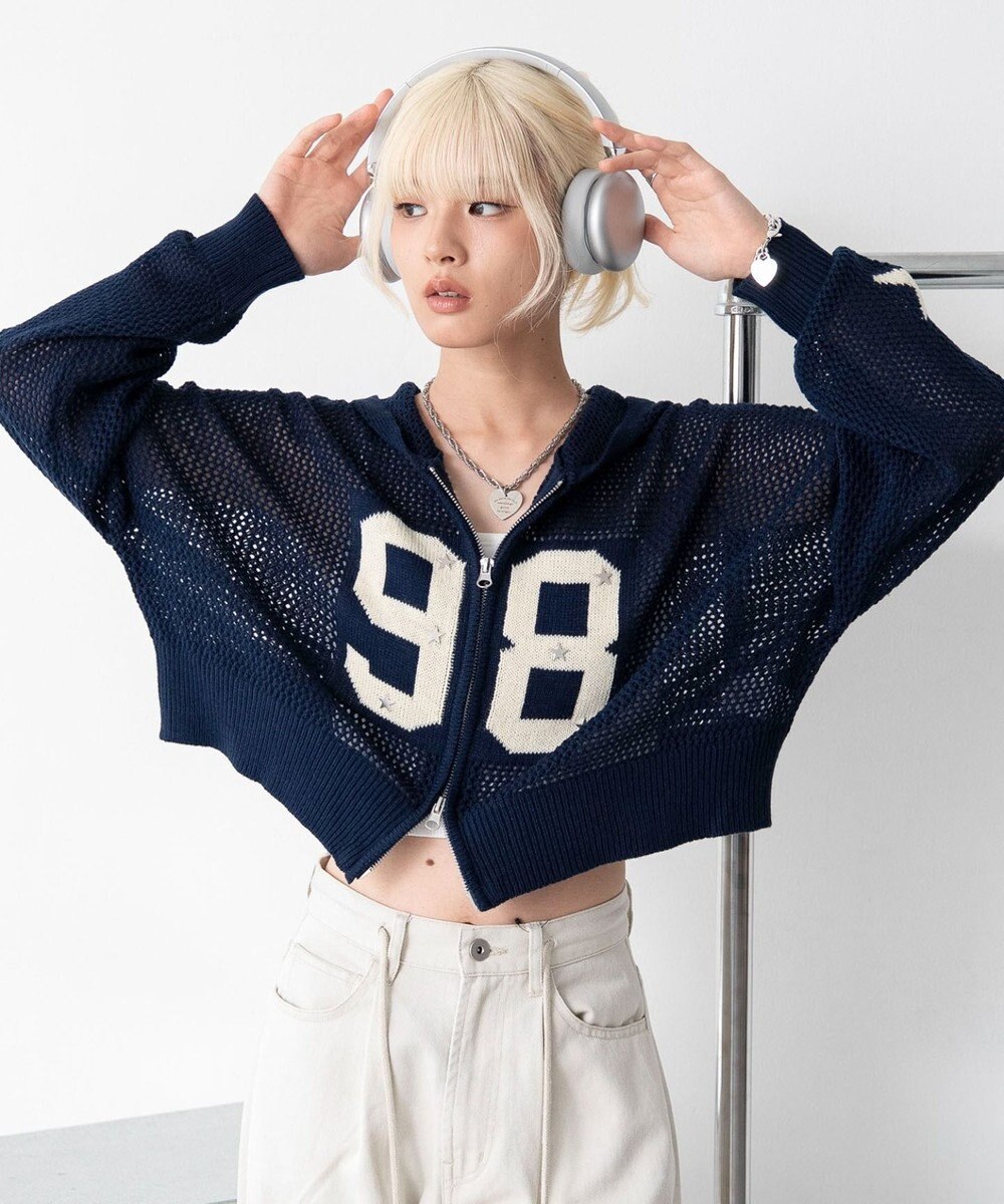 WEGO ナンバリングメッシュニットパーカー 