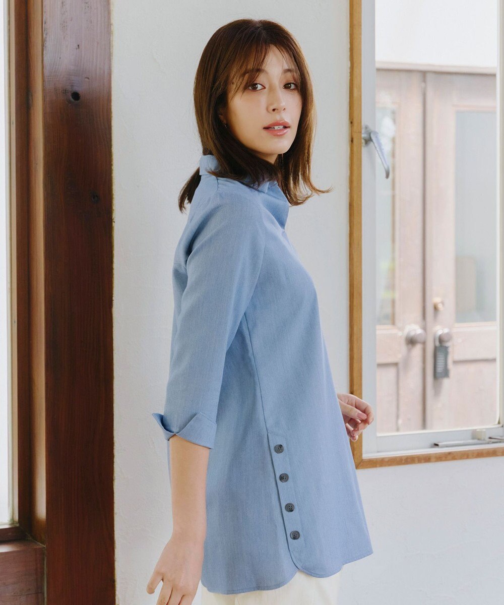 Tiaclasse 【洗える】サイドボタンシャツチュニックブラウス 