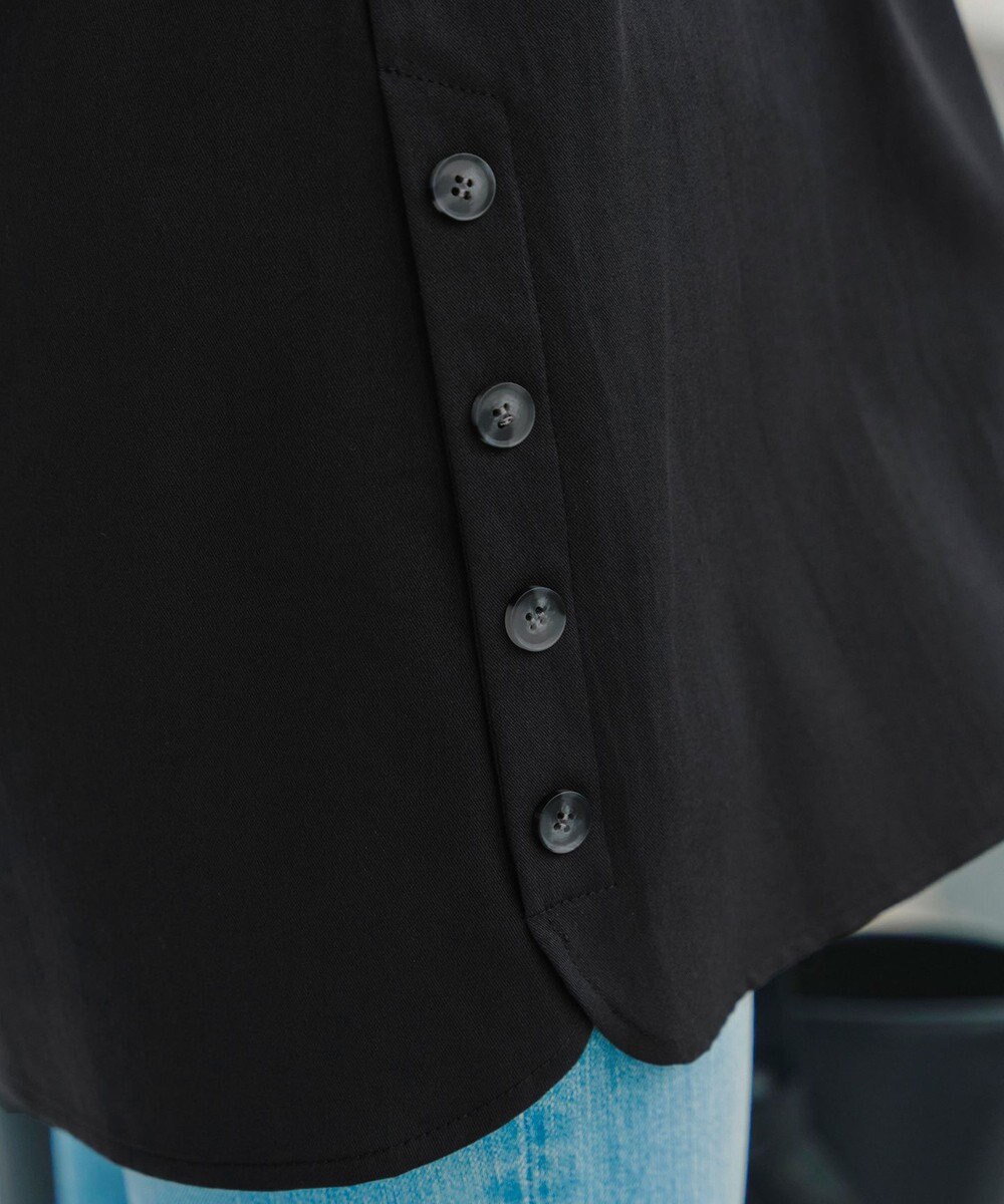 Tiaclasse 【洗える】サイドボタンシャツチュニックブラウス 