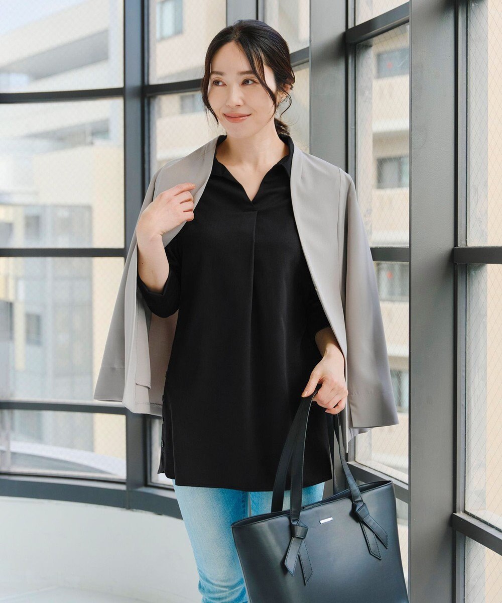 Tiaclasse 【洗える】サイドボタンシャツチュニックブラウス 