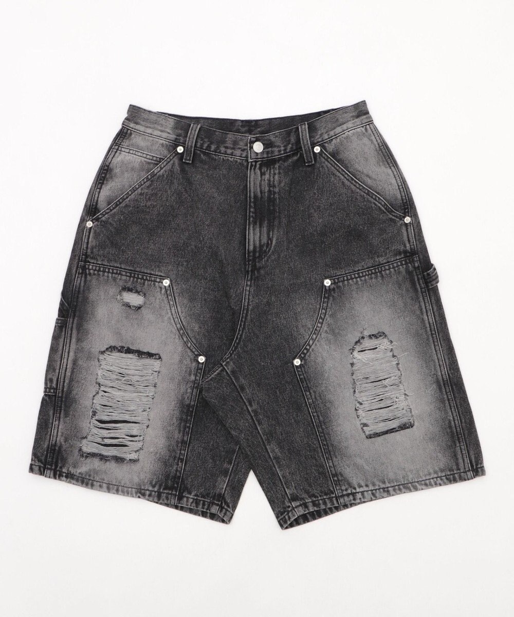 WEGO ダブルニーダメージデニムショーツ 