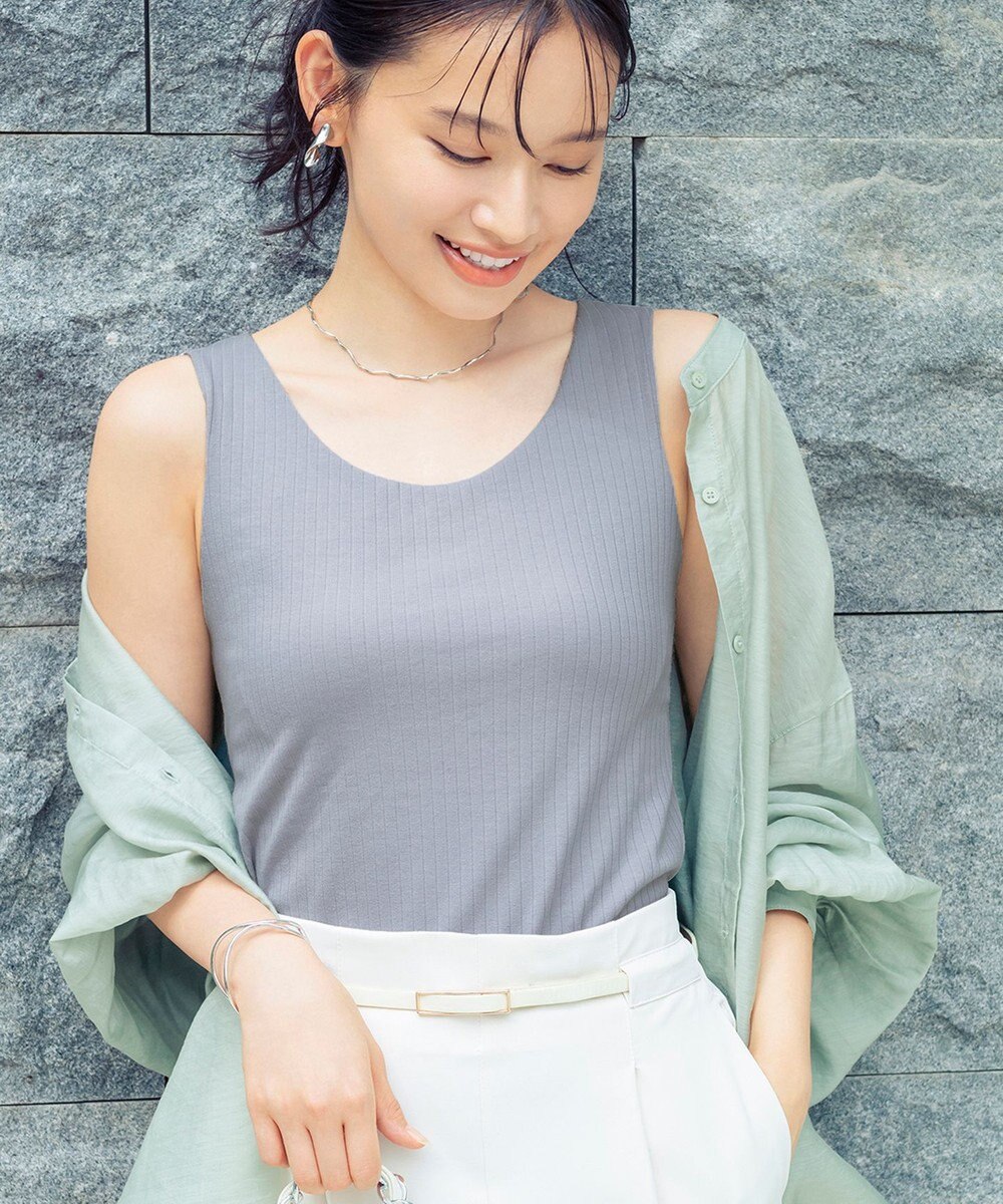 Wing カップ付きタンクトップ 綿混素材(身生地) ラク きれいなバストシルエット 【シンクロブラトップ リブタイプ】 ノースリーブ ブラトップ ET1172 ウイング／ワコール 