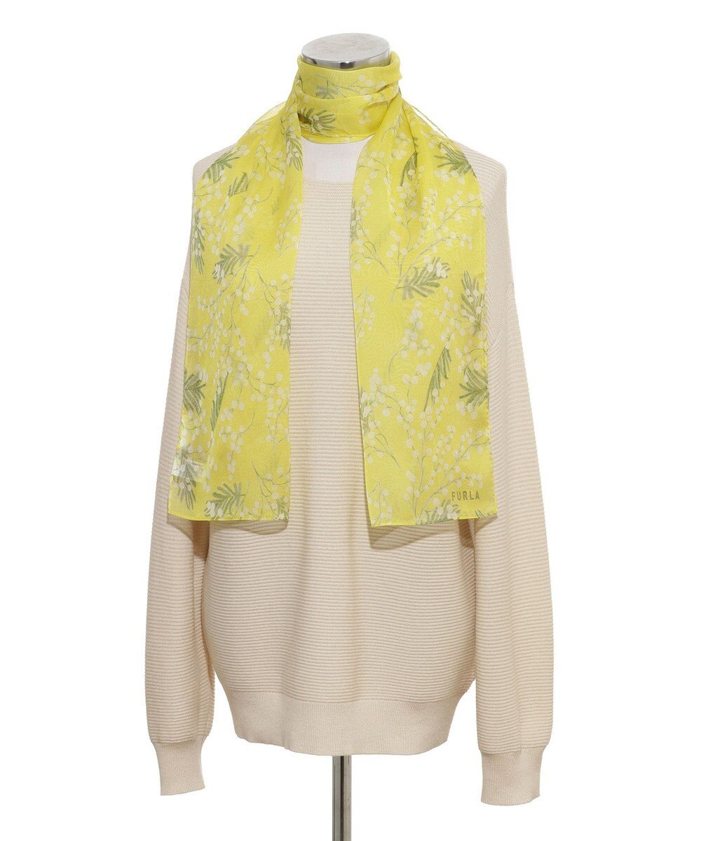 MOONBAT 【シルク100%】FURLA (フルラ) ミモザ シルクシフォンプリントスカーフ 150cm×35cm  手洗い可能 