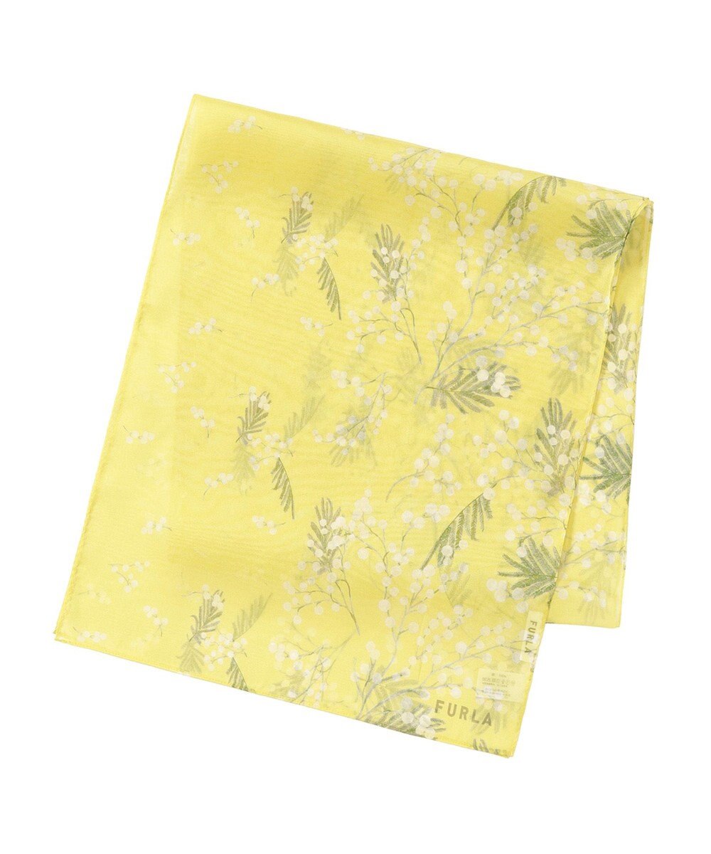 MOONBAT 【シルク100%】FURLA (フルラ) ミモザ シルクシフォンプリントスカーフ 150cm×35cm  手洗い可能 