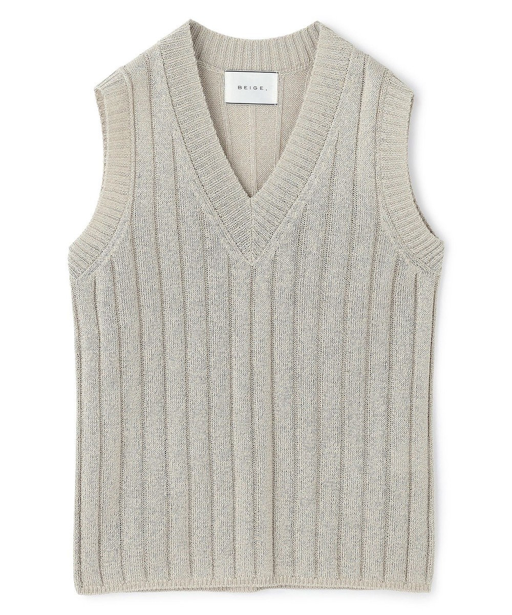BEIGE， OPTICAL /  ペーパーヤーン Vネックリブニット 