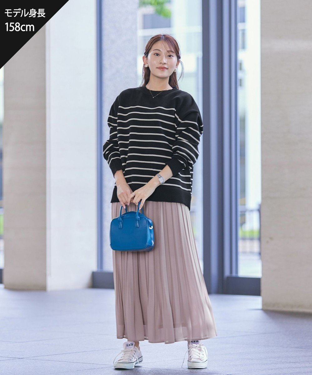 Tiaclasse 【洗える】ボーダー柄スポンジニットトップス 