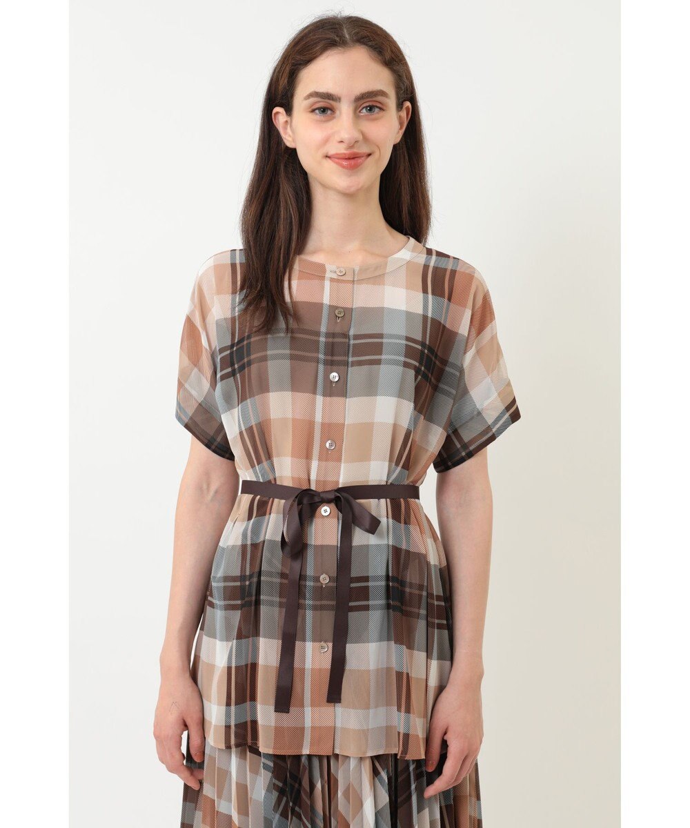 DAKS ビッグトランスチェックシフォンブラウス 