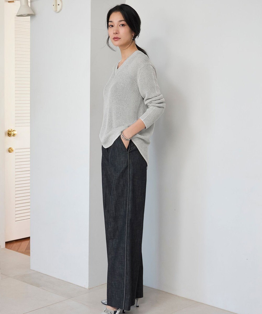 ICB 【洗える】 ペーパーブレンドシャインニット Vネックプルオーバー 