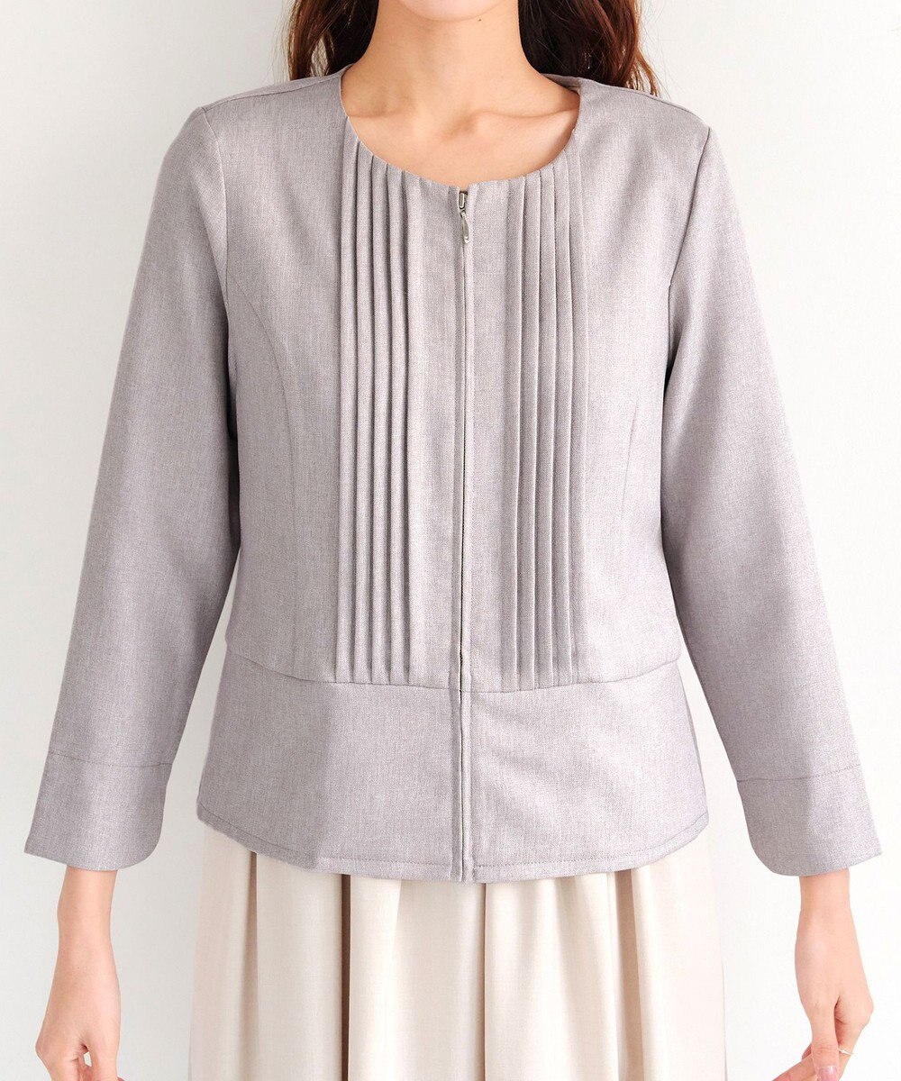 Tiaclasse 【小倉優子さん着用】【洗える】ピンタックノーカラージャケット 