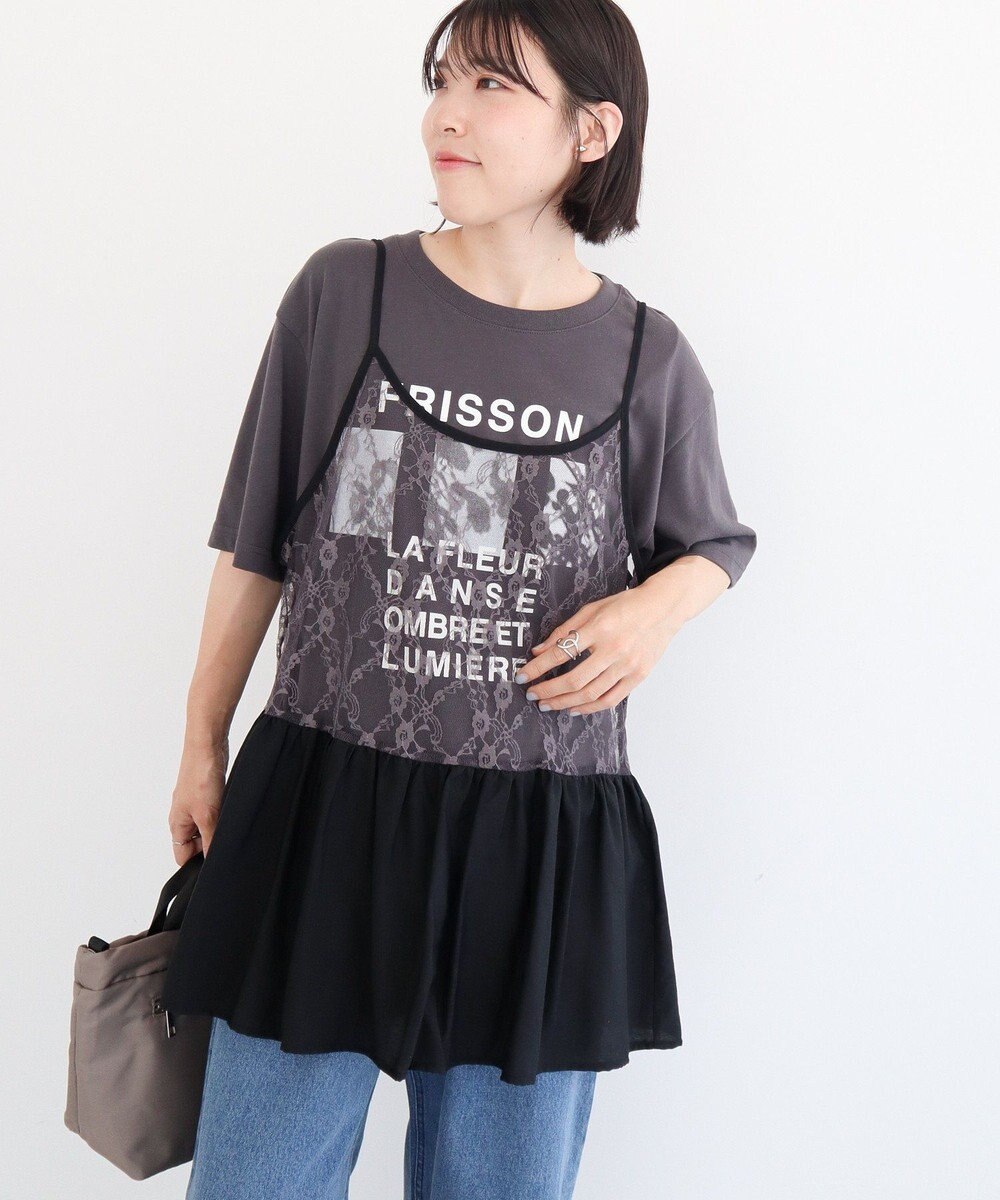 Green Parks ＳＥＴ２点フォトＴシャツ＋レースキャミビスチェ 