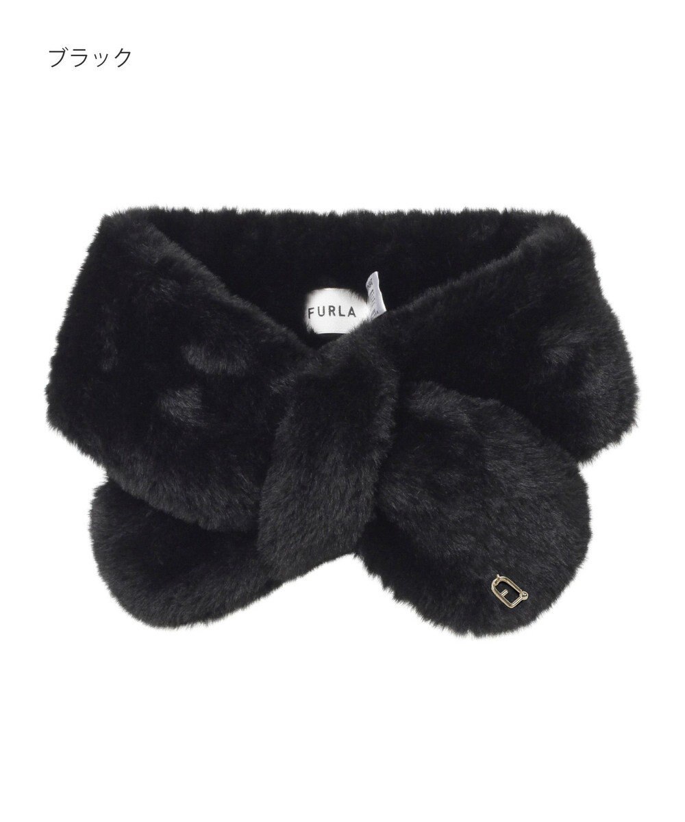 MOONBAT FURLA（フルラ）プチリボンマフラー  アーチロゴ フェイクファー 