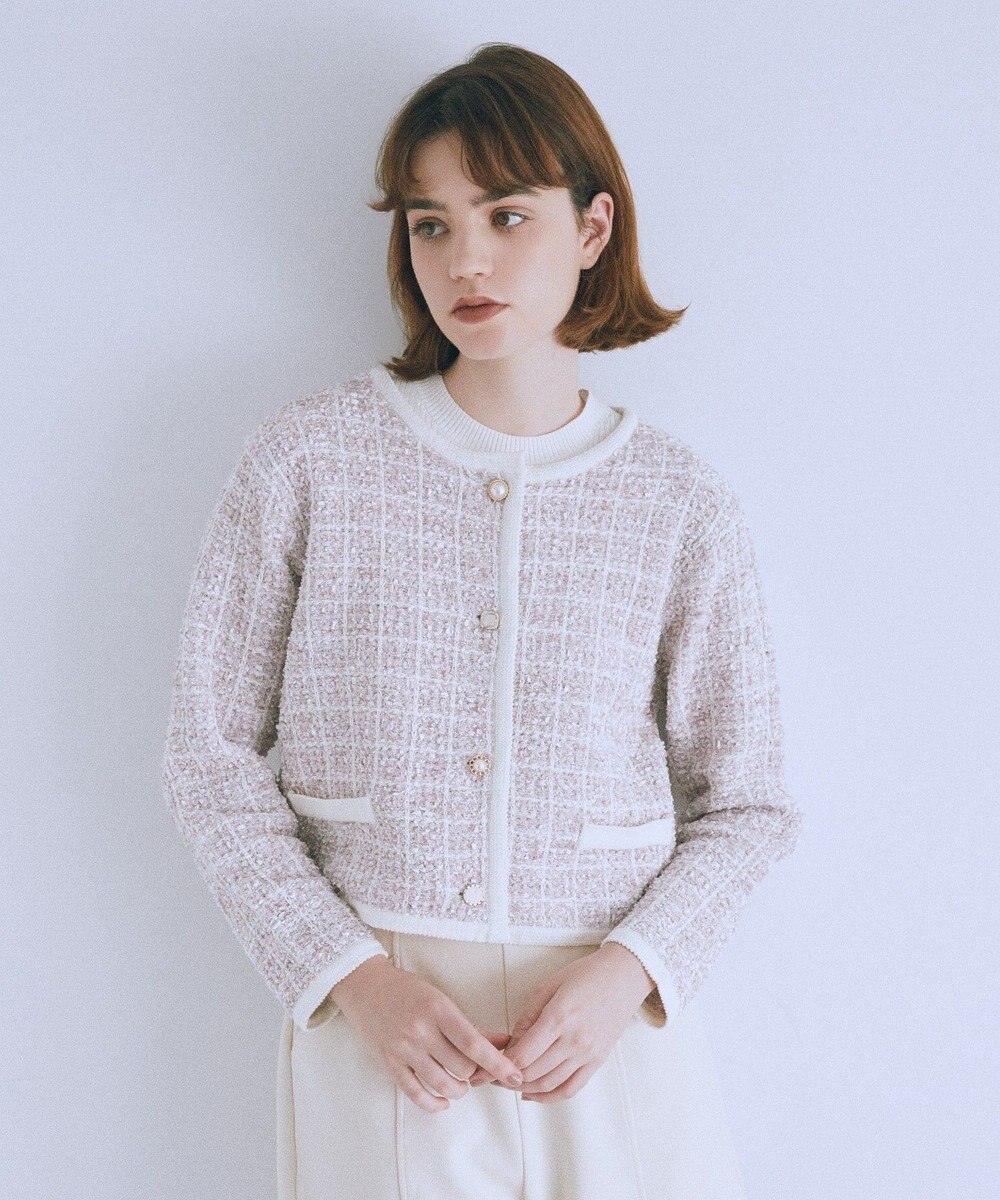 Maison de FLEUR ツイードニットカーディガン 