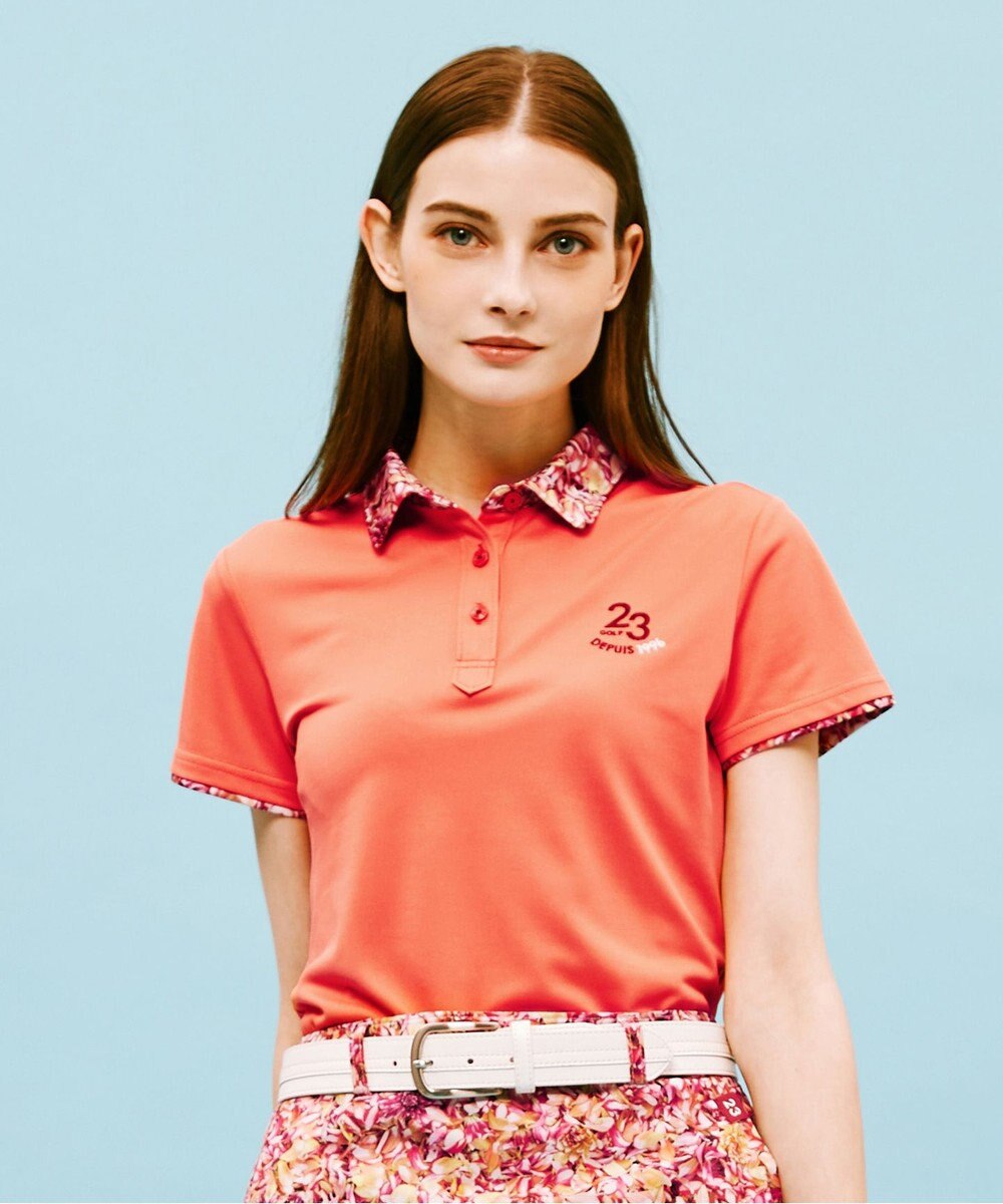 23区GOLF 【WOMEN】無地×プランティカプリント 半そでポロシャツ 
