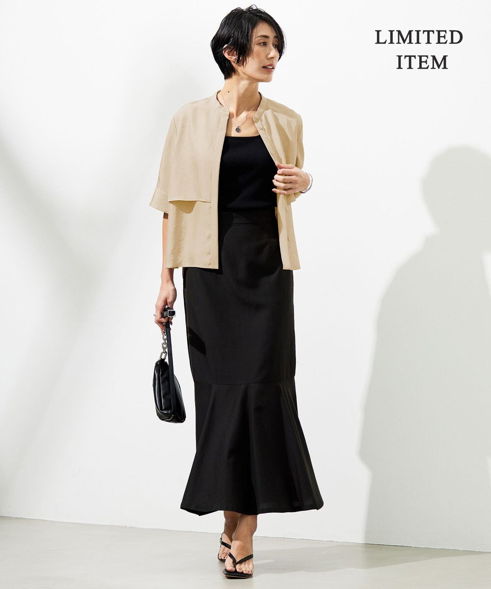 ICB 【WEB限定・洗える】 シルキーツイル クロップドシャツ 