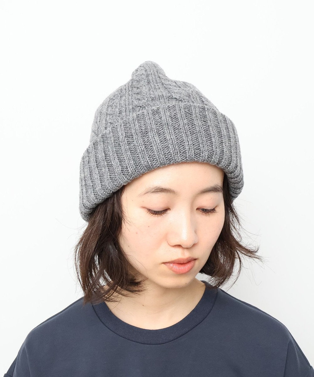 WHITE MAILS 【UNISEX】WOOL PAPER DOUBLE KNIT ケーブルビーニー グレー