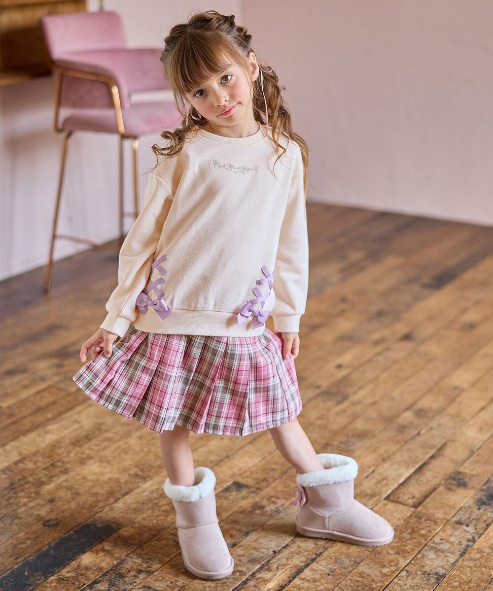 ANY KIDS ラメチェックプリーツスカパン 