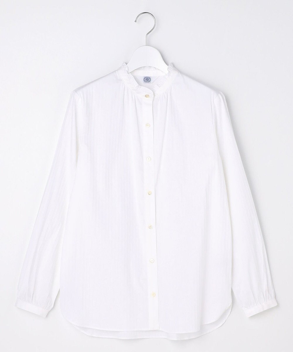 J.PRESS LADIES S BEZコットンナイロン ストライプ フリル襟 ブラウス 