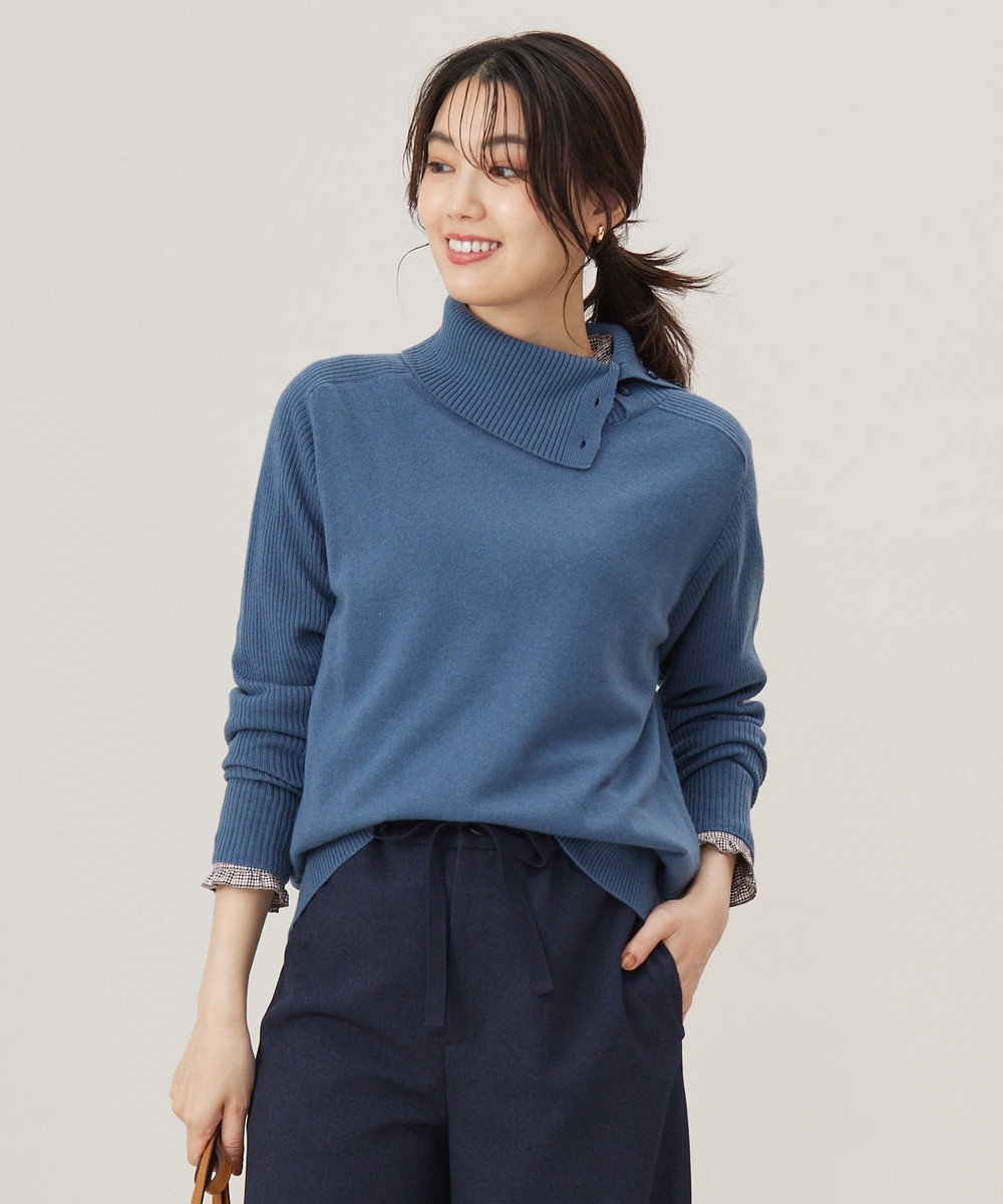 J.PRESS LADIES L 【洗える】SOFT TOUCH WOOL リブ切り替え ニット ダルブルー系