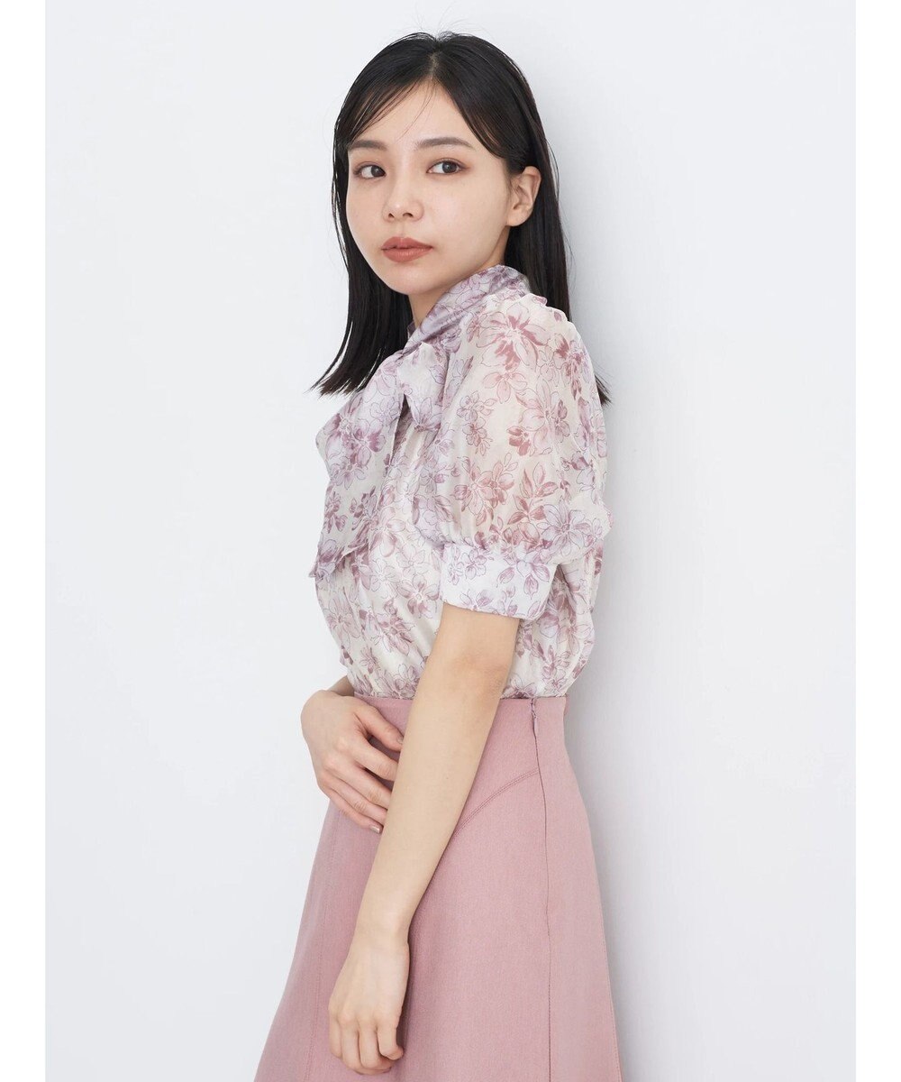 earth music&ecology フラワー柄シアーパフブラウス 