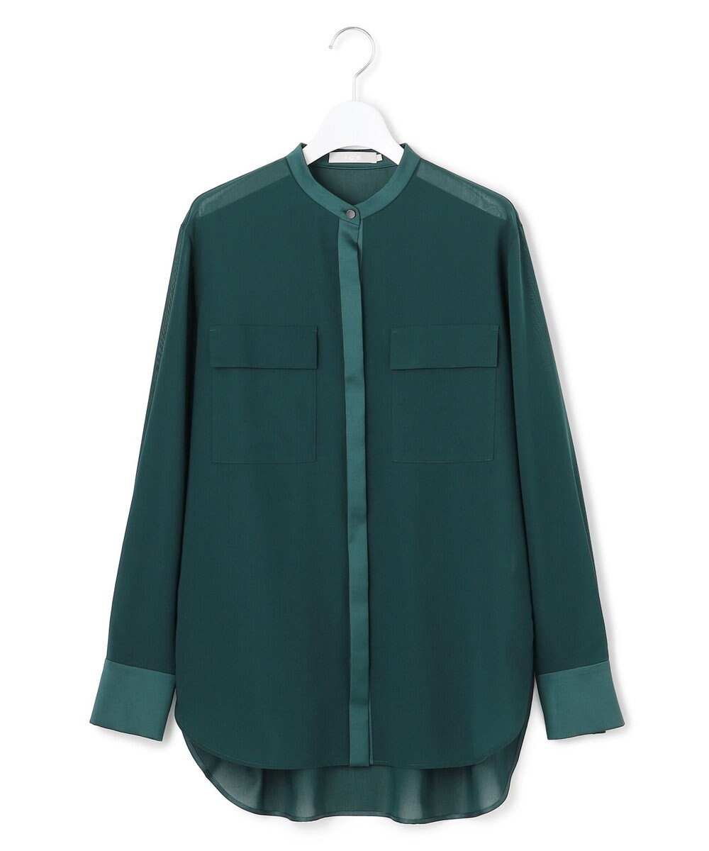 ICB 【洗える】シアーボイル バンドカラーシャツ 