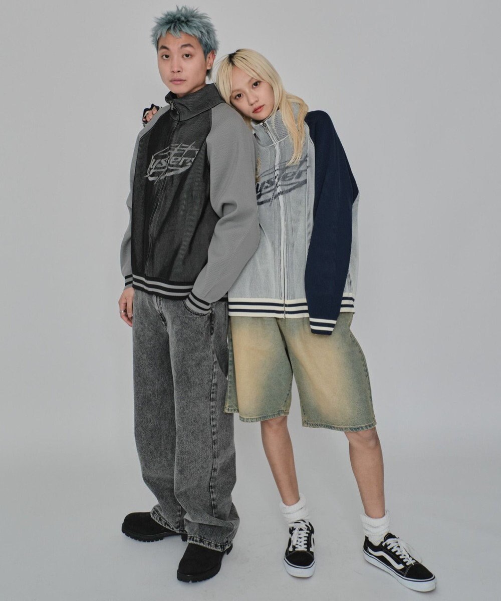 WEGO 【ユニセックス着用ITEM/MLサイズ展開】ラグラングラフィックニットブルゾン 