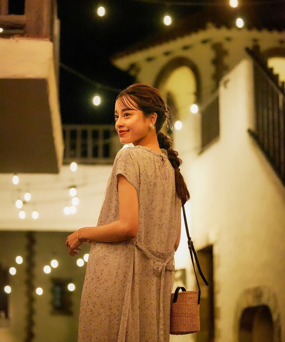 Tiaclasse L 【洗える】花柄シフォン衿ギャザーワンピース 