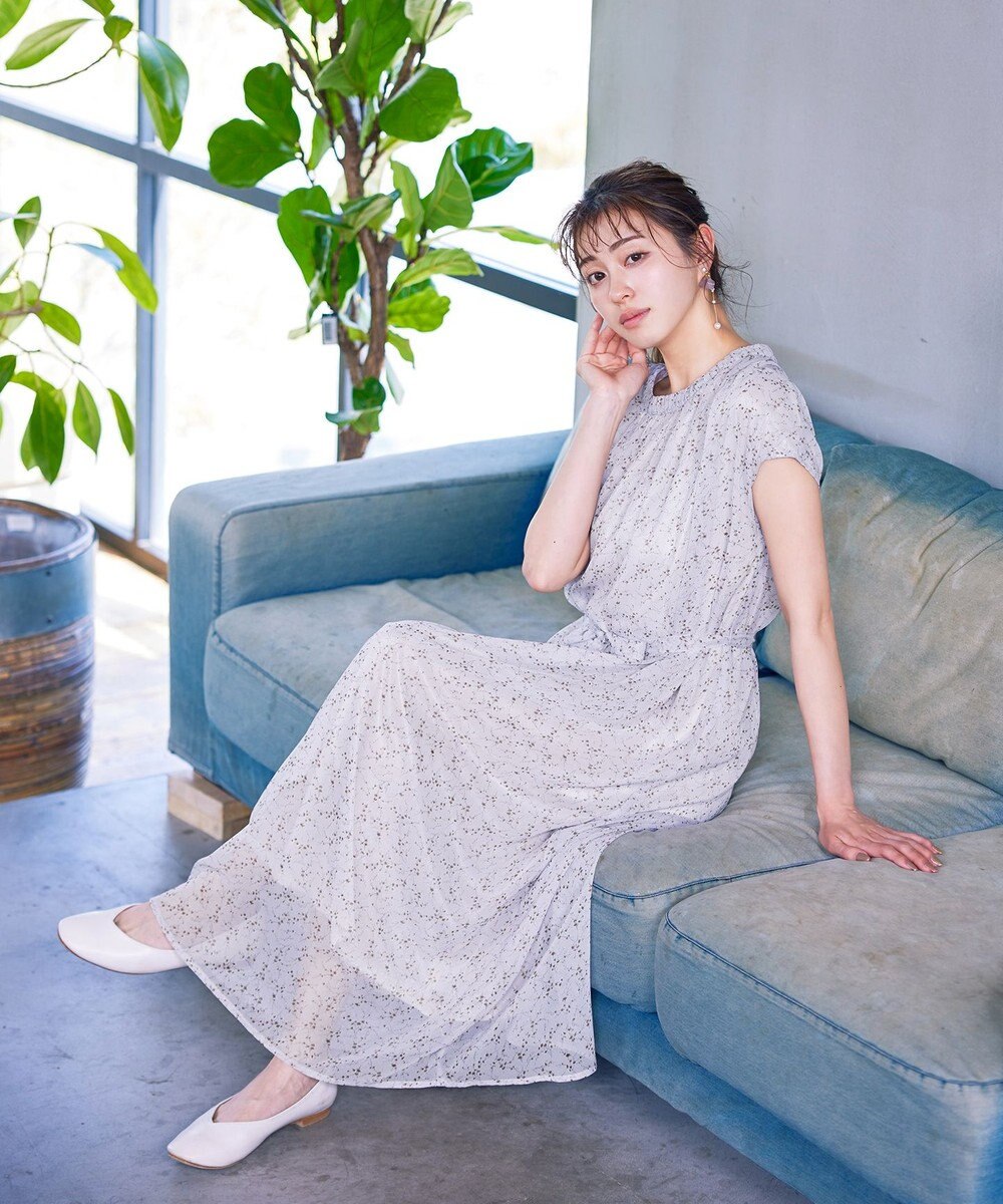 Tiaclasse L 【洗える】花柄シフォン衿ギャザーワンピース 